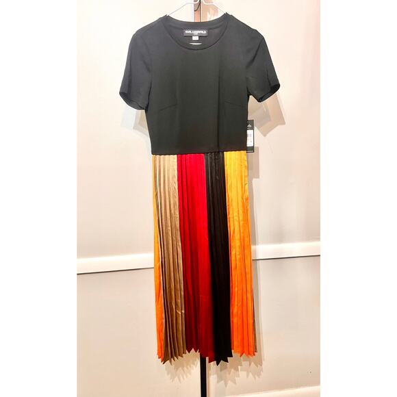 Karl Lagerfeld Paris Size 6 Colorblock Pleated Midi Dress NWT - Picture 4 of 10